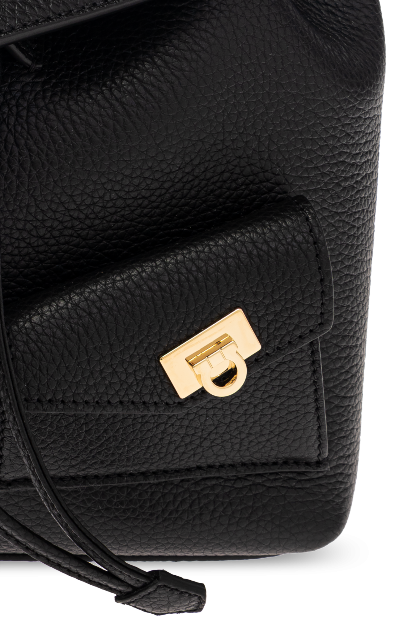 Salvatore Ferragamo リュック ポーチ付 エナメル 黒 サルバトーレフェラガモ/リュックサック/黒/レザー/型番：FZ-24